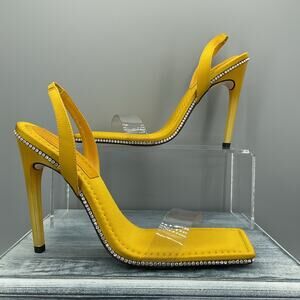 Good American Yellow Rhinestone Slingback Stiletto Heels